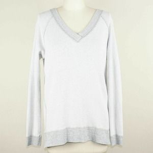 Three Dots V Neck Sweater Gray Knit Top Sz S